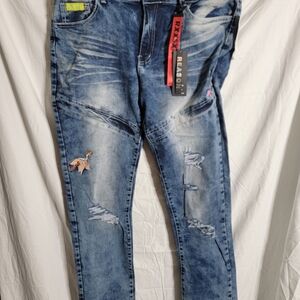 Reason Blue Distressed Straight Leg Jeans